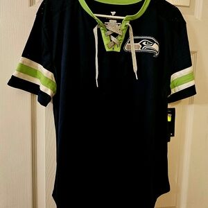 BLING NFL Seattle Seahawks NWT XL Navy/Green Lace-Up Shirt